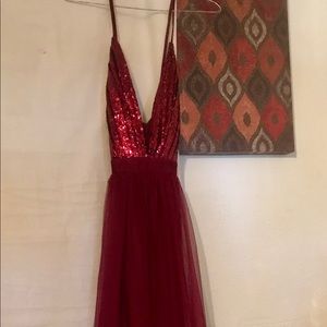 Beautiful Burgundy Glitter Tulle Maxi Dress